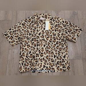 $695 Mens MARNI SS Cotton Button Up Shirt Leopard Multi 54 US 44